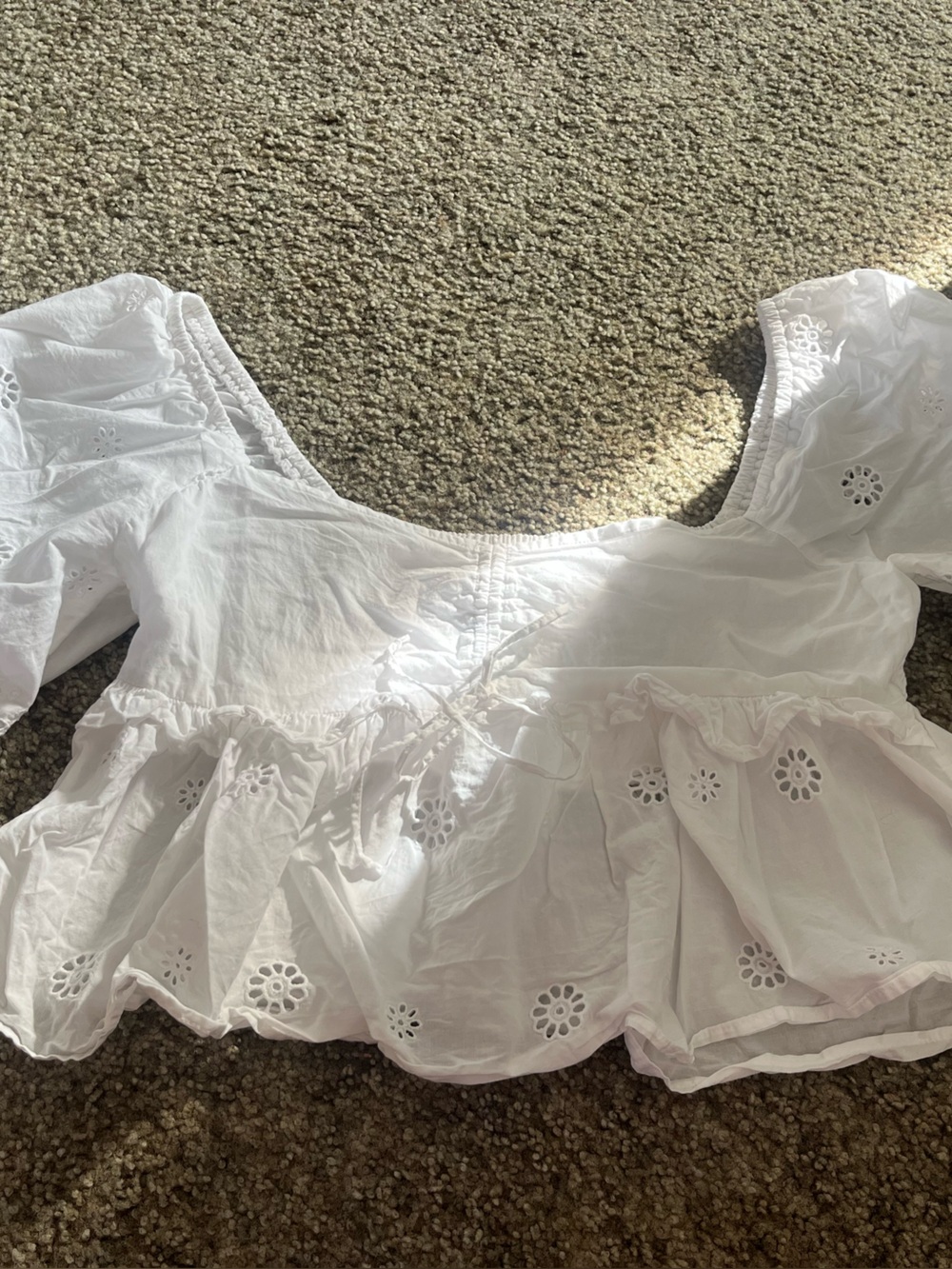 American Eagle Outfitters White Eyelet Peplum Crop Top
